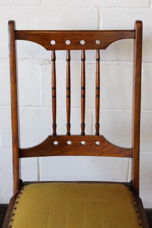 **RS17_Clearance** Antique Victorian solid teak folding chair w/ upholstered seat & spindle backrest