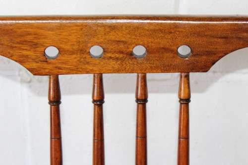 **RS17_Clearance** Antique Victorian solid teak folding chair w/ upholstered seat & spindle backrest