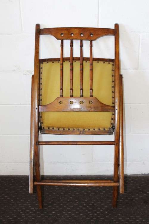 **RS17_Clearance** Antique Victorian solid teak folding chair w/ upholstered seat & spindle backrest