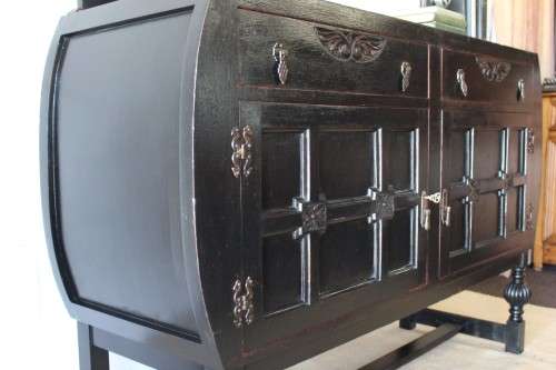 **RS17_Clearance** Gorgeous black Oriental sideboard/ buffet w/ styled handles & hinges & cupboards