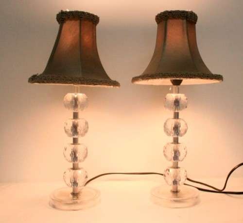 Two lovely table lamps with gorgeous lampshades and glass like bases; Stunning in all living areas!