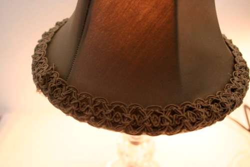 Two lovely table lamps with gorgeous lampshades and glass like bases; Stunning in all living areas!