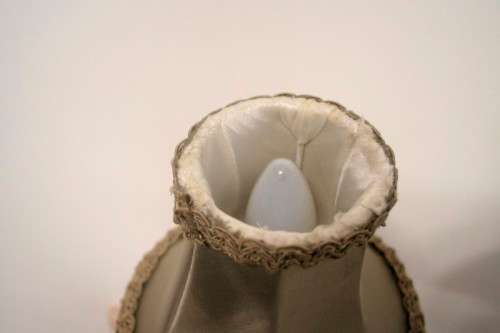 Two lovely table lamps with gorgeous lampshades and glass like bases; Stunning in all living areas!