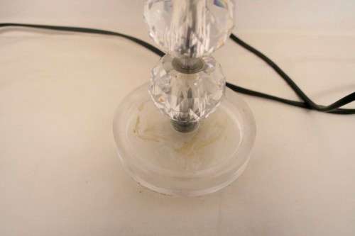 Two lovely table lamps with gorgeous lampshades and glass like bases; Stunning in all living areas!