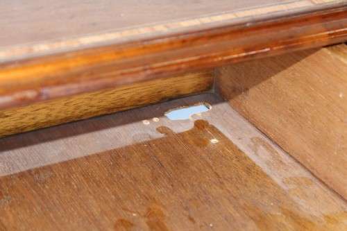 **RS17** A mahogany Regency-style ladies desk/ console table w/ wooden inlays & fluted legs!!