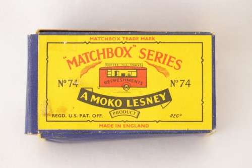 A rare original vintage (c1960) Matchbox No. 74 silver die-cast model mobile canteen in its box