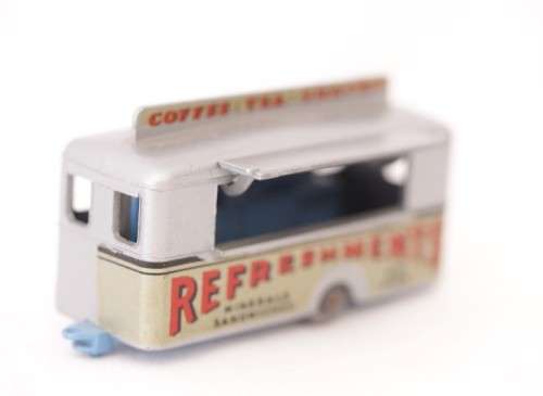 A rare original vintage (c1960) Matchbox No. 74 silver die-cast model mobile canteen in its box