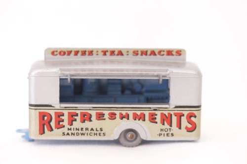A rare original vintage (c1960) Matchbox No. 74 silver die-cast model mobile canteen in its box