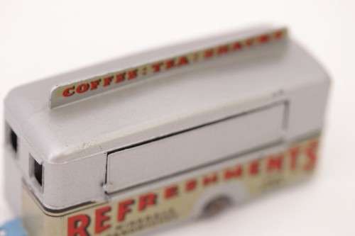 A rare original vintage (c1960) Matchbox No. 74 silver die-cast model mobile canteen in its box