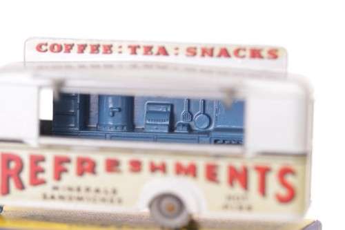 A rare original vintage (c1960) Matchbox No. 74 silver die-cast model mobile canteen in its box