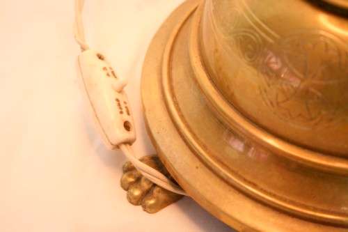 A magnificent tall decorative brass table lamp with a shade; Stunning in all living areas!