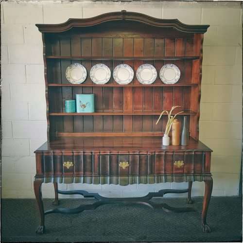 A spectacular solid Imbuia "gabled" display buffet server with cutlery drawers & spacious shelves!
