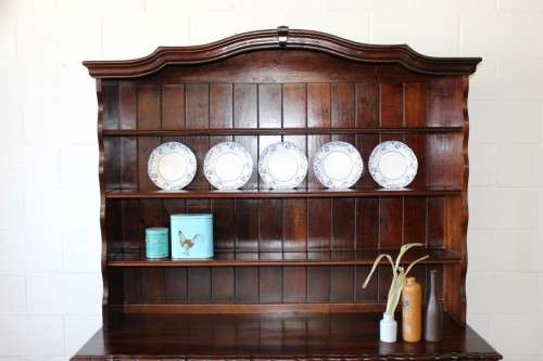 A spectacular solid Imbuia "gabled" display buffet server with cutlery drawers & spacious shelves!