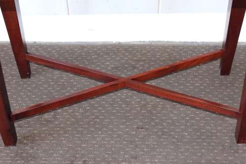 An incredible stylish "Benchmark Wood Classics" one-drawer Mahogany console table w fall-down door