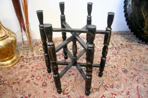 **RS17** A fabulous Moroccan etched copper tray (w a paint technique) folding table w/ a wood base.