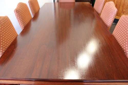 **RS17** A 8 to 10-seater dining room suite with a large table and 8x upholstered high-back chairs