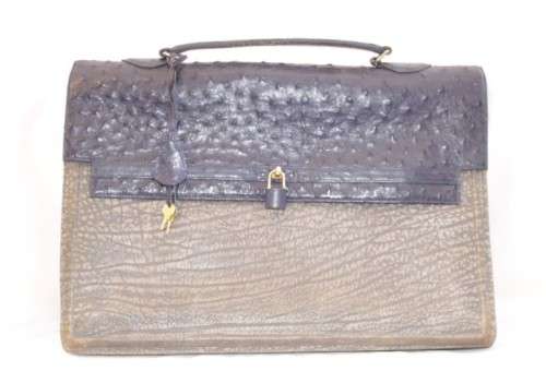 **RS17** A quality midnight blue (ostrich skin leather) & grey (buffalo hide) ladies slim briefcase