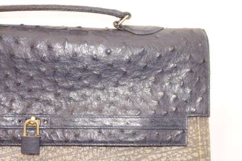 **RS17** A quality midnight blue (ostrich skin leather) & grey (buffalo hide) ladies slim briefcase