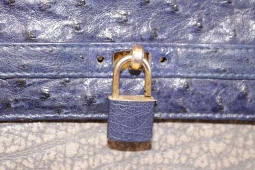 **RS17** A quality midnight blue (ostrich skin leather) & grey (buffalo hide) ladies slim briefcase