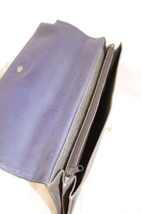 **RS17** A quality midnight blue (ostrich skin leather) & grey (buffalo hide) ladies slim briefcase