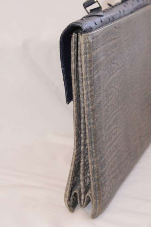 **RS17** A quality midnight blue (ostrich skin leather) & grey (buffalo hide) ladies slim briefcase