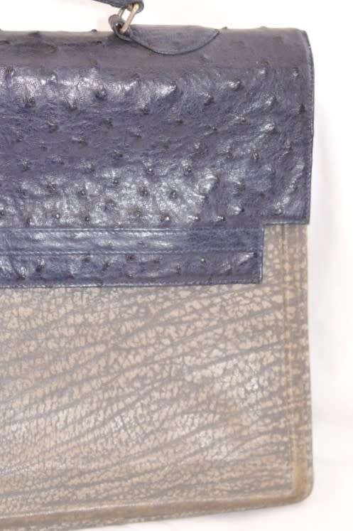 **RS17** A quality midnight blue (ostrich skin leather) & grey (buffalo hide) ladies slim briefcase
