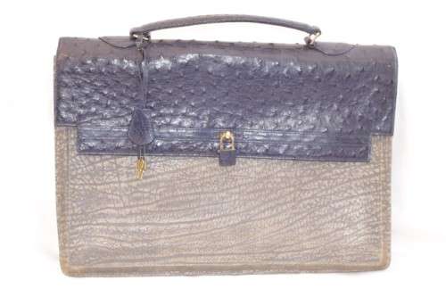 **RS17** A quality midnight blue (ostrich skin leather) & grey (buffalo hide) ladies slim briefcase