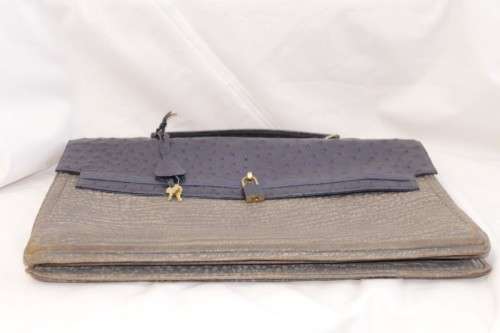**RS17** A quality midnight blue (ostrich skin leather) & grey (buffalo hide) ladies slim briefcase