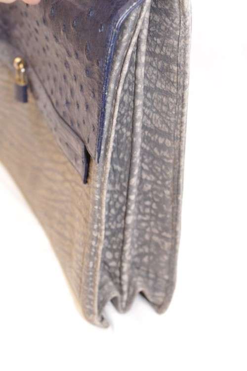 **RS17** A quality midnight blue (ostrich skin leather) & grey (buffalo hide) ladies slim briefcase