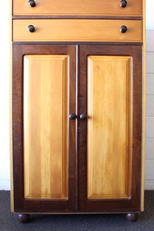 An awesome Yellowwood and Imbuia (jongmans kas) wardrobe with two large top drawers