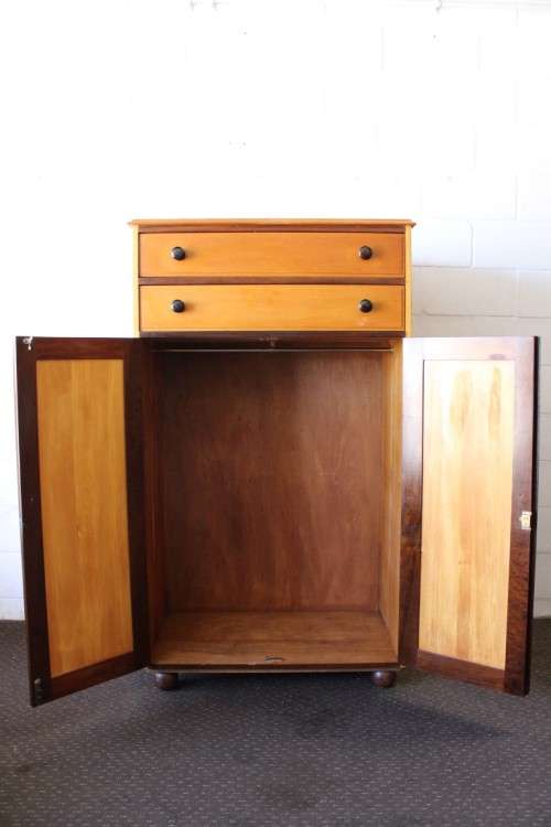 An awesome Yellowwood and Imbuia (jongmans kas) wardrobe with two large top drawers