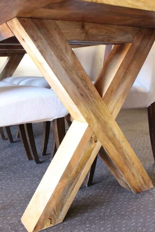 **RS17** incredible 8-seater 2.2m solid light teak cross-leg dining table w 8x hi-back dining chairs