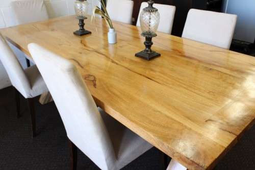 **RS17** incredible 8-seater 2.2m solid light teak cross-leg dining table w 8x hi-back dining chairs