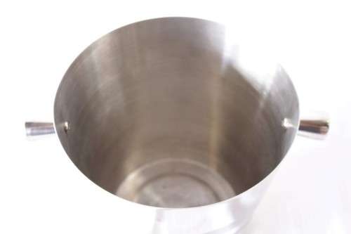 A stunning double-handle stainless steel wine cooler/ ice bucket with a lovely etched pattern