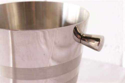 A stunning double-handle stainless steel wine cooler/ ice bucket with a lovely etched pattern