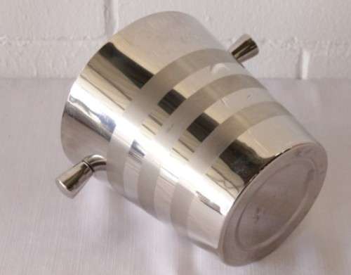 A stunning double-handle stainless steel wine cooler/ ice bucket with a lovely etched pattern
