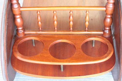 Amazing vintage "Wagon wheel" tea/ drinks trolley with drop-leaf sides and three cup/ flask holders