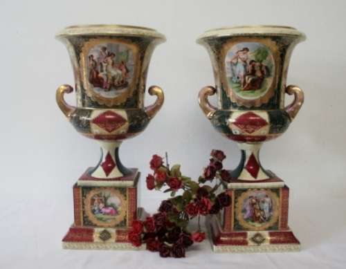 2 fabulous large Royal Vienna styled porcelain mantle vases. Stunning in your home/office/reception!