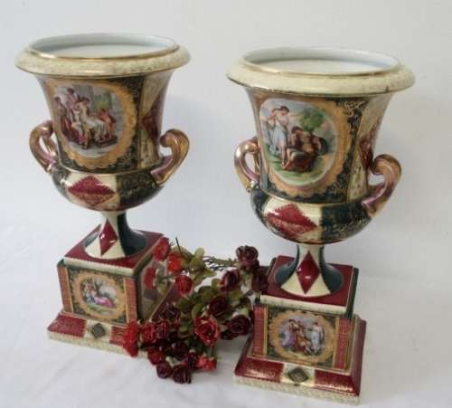 2 fabulous large Royal Vienna styled porcelain mantle vases. Stunning in your home/office/reception!