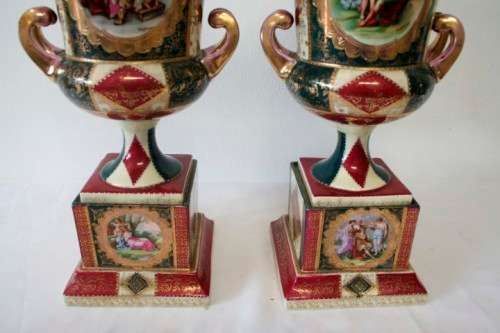2 fabulous large Royal Vienna styled porcelain mantle vases. Stunning in your home/office/reception!