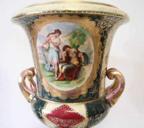 2 fabulous large Royal Vienna styled porcelain mantle vases. Stunning in your home/office/reception!