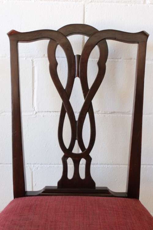 **RS17** An awesome set of five vintage upholstered carved Mahogany square-back dining chairs