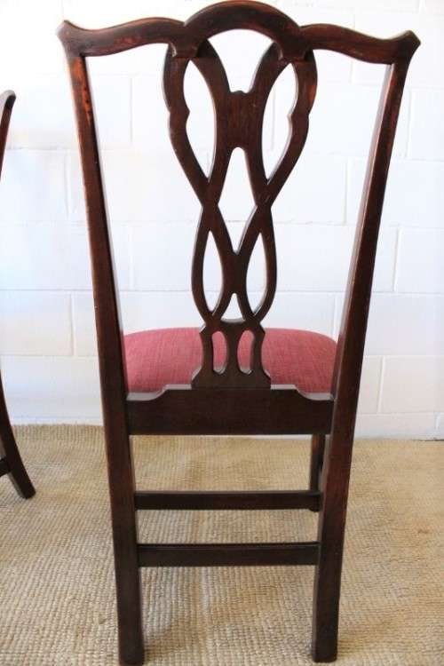 **RS17** An awesome set of five vintage upholstered carved Mahogany square-back dining chairs