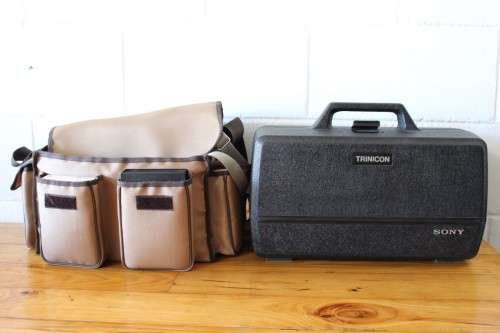 A Sony HVC 3000 (c.1980) video camera in its case with battery charger and cassette recorder!!