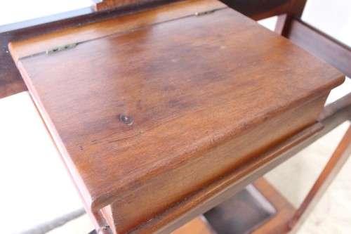 An incredible solid teak and solid blackwood combination hall stand with a bevelled mirror & drawer