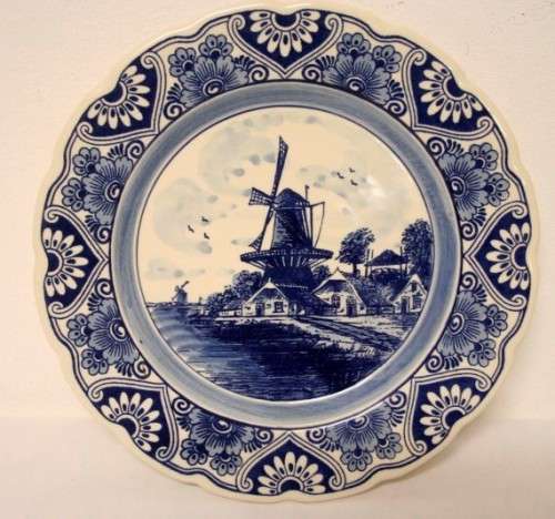A gorgeous large original "Delft Blue" blue & white porcelain collectable plate w/ a wall hanger