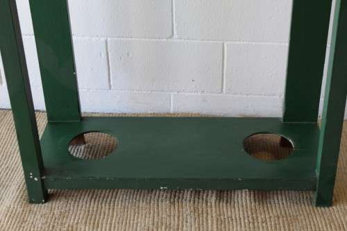 A lovely green painted hall stand w/a centre mirror, storage drawer & space for umbrellas/ canes etc