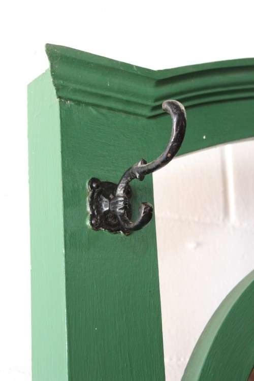 A lovely green painted hall stand w/a centre mirror, storage drawer & space for umbrellas/ canes etc
