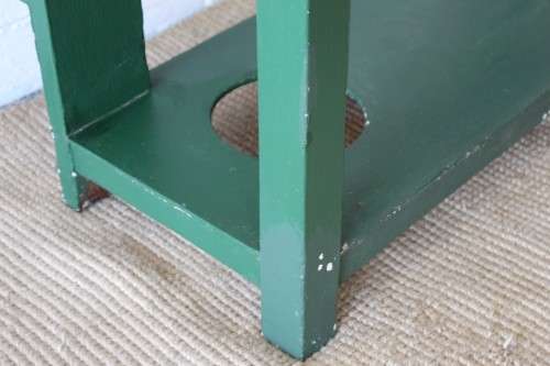 A lovely green painted hall stand w/a centre mirror, storage drawer & space for umbrellas/ canes etc
