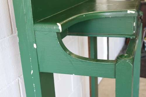 A lovely green painted hall stand w/a centre mirror, storage drawer & space for umbrellas/ canes etc